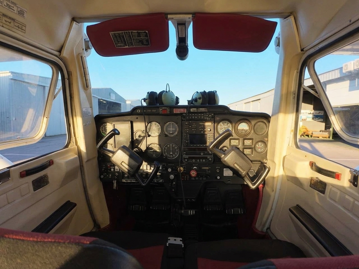 Cabina e instrumentos de aeronave de entrenamiento