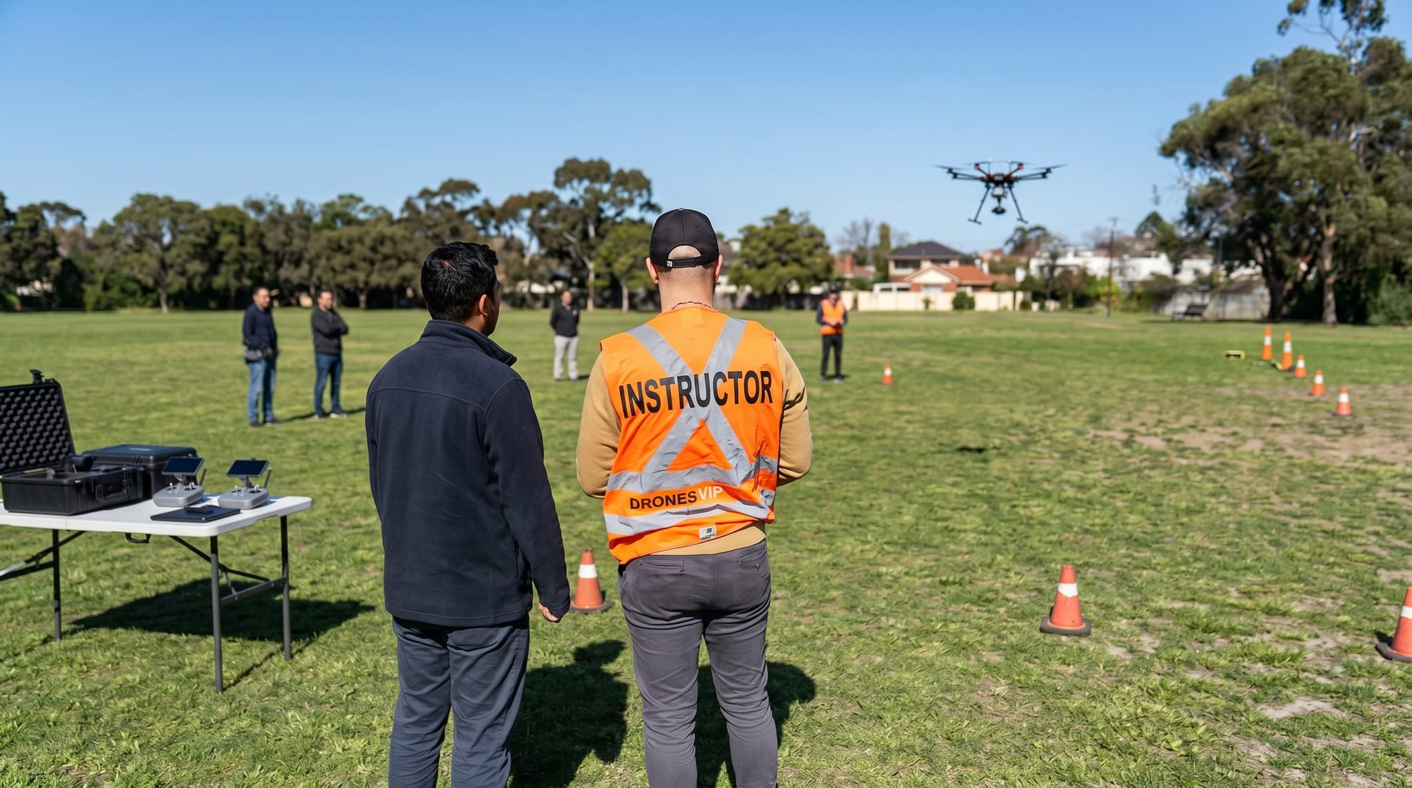 Instructor, alumno y práctica real de vuelo en campo