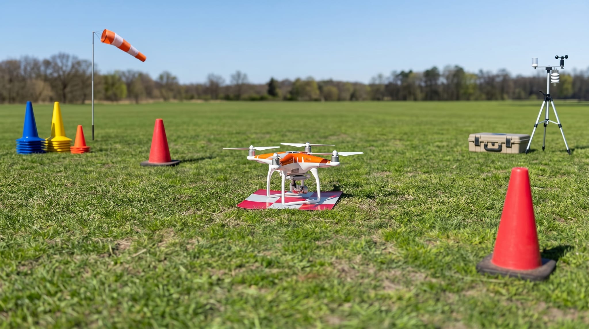 Práctica de drones en campo con protagonista técnico